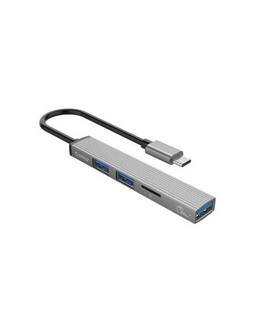 ORICO USB hub AH-12F με card reader, 3 θυρών, 5Gbps, USB-C σύνδεση, γκρι