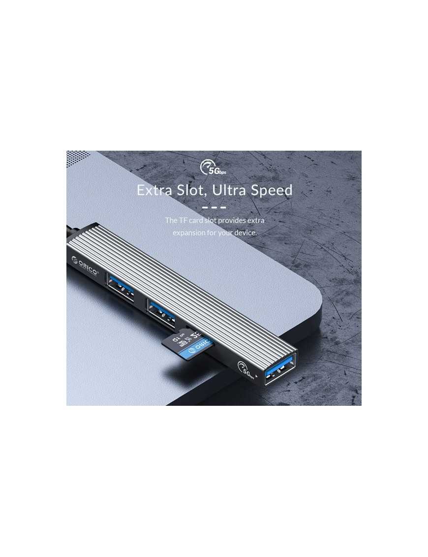 ORICO USB hub AH-12F με card reader, 3 θυρών, 5Gbps, USB-C σύνδεση, γκρι