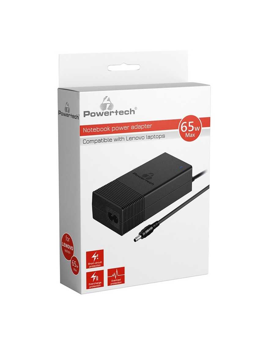 POWERTECH φορτιστής laptop PT-1038 για Lenovo, 65W, 1.8m, μαύρος