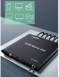 HDMI matrix switch CAB-H155 με τηλεχειριστήριο, 4 σε 2, 8K/60Hz, μαύρο