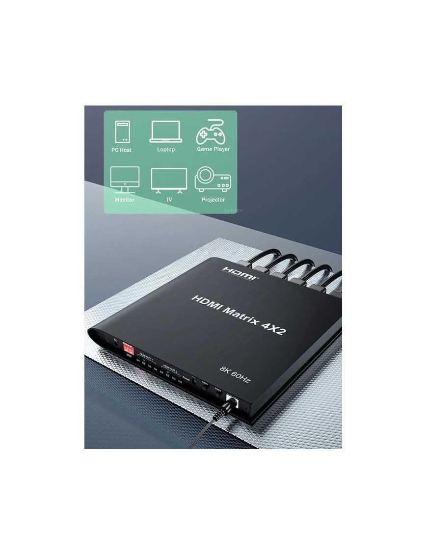 HDMI matrix switch CAB-H155 με τηλεχειριστήριο, 4 σε 2, 8K/60Hz, μαύρο