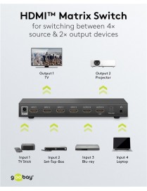 GOOBAY HDMI matrix switch 58478, τηλεχειριστήριο, 4 σε 2, 4K/30Hz, μαύρο