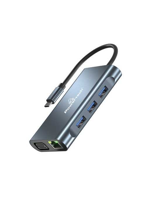 POWERTECH docking station BYL-2311 8 θυρών, USB-C σύνδεση, 100W PD, γκρι