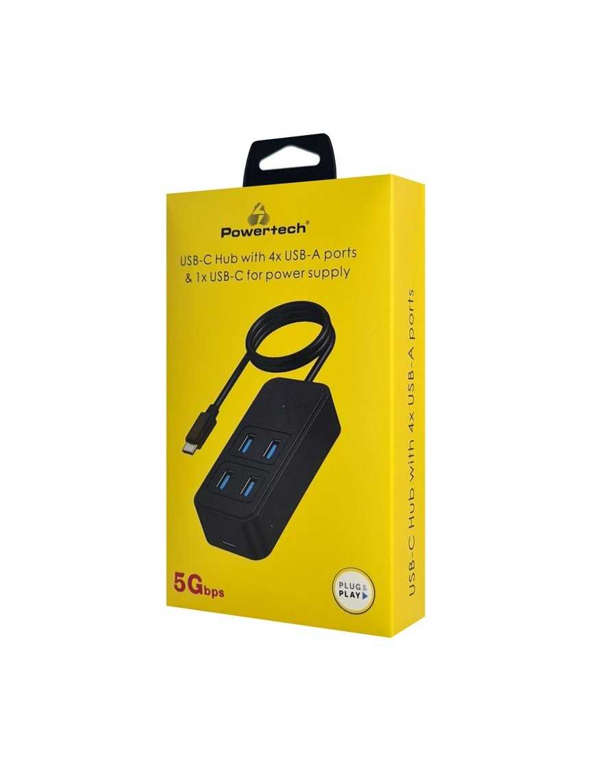 POWERTECH USB 3.2 hub PTR-0156 4x θυρών, 5Gbps, USB-C σύνδεση, 1m, μαύρο