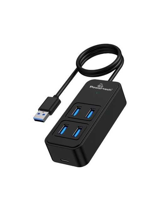 POWERTECH USB 3.2 hub PTR-0157, 4x θυρών, 5Gbps, USB σύνδεση, 1m, μαύρο