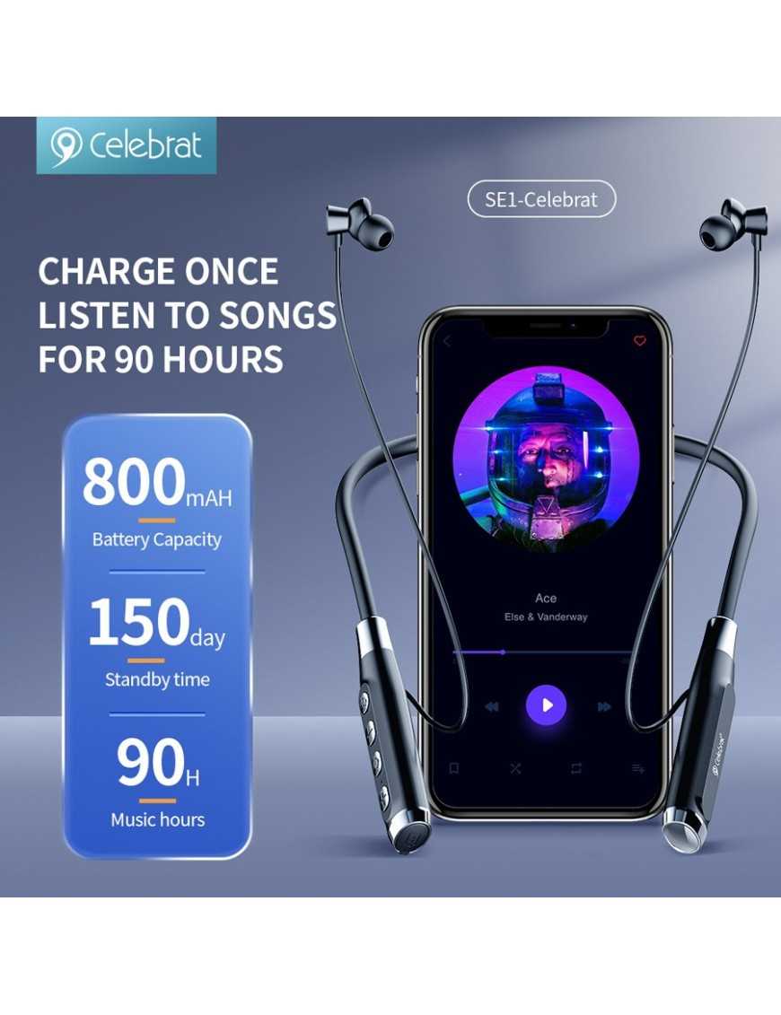 CELEBRAT earphones SE1 με μαγνήτη, Bluetooth, 12mm, 800mAh, μαύρα