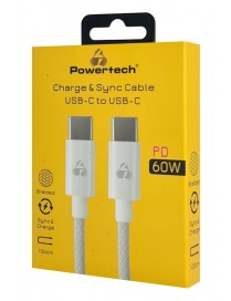 POWERTECH καλώδιο USB-C PTR-0183, 60W, 480Mbps, 1m, λευκό