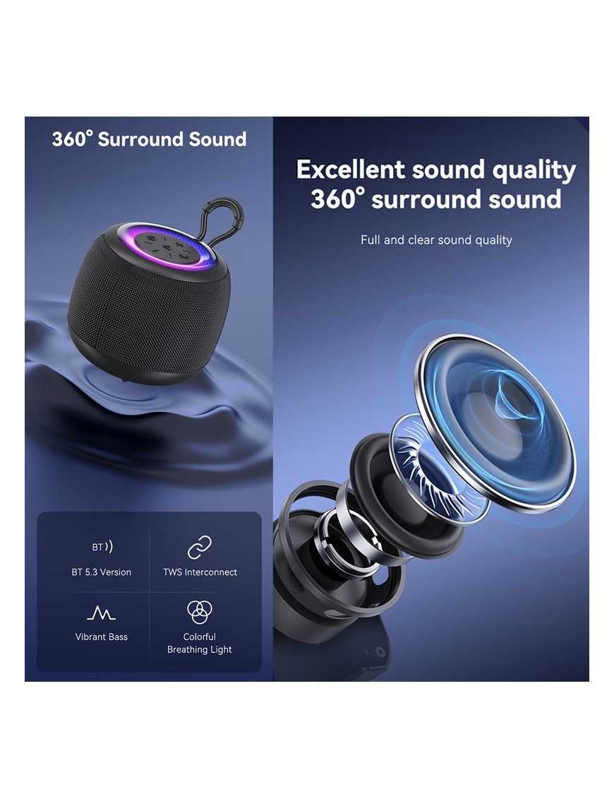 USAMS φορητό ηχείο US-YX014, 10W, Bluetooth, 1200mAh, μαύρο