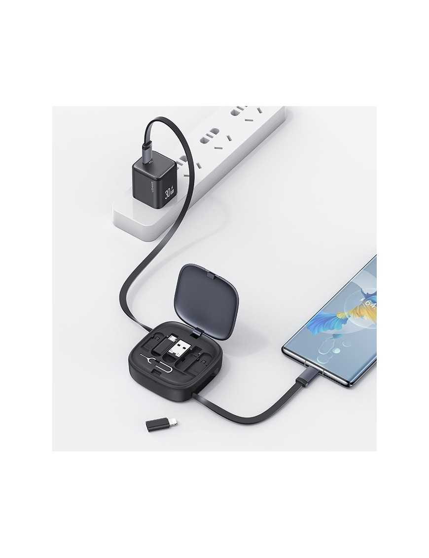 USAMS καλώδιο USB-C με 3x αντάπτορες & θήκη US-SJ650, 60W, 1m, μαύρο