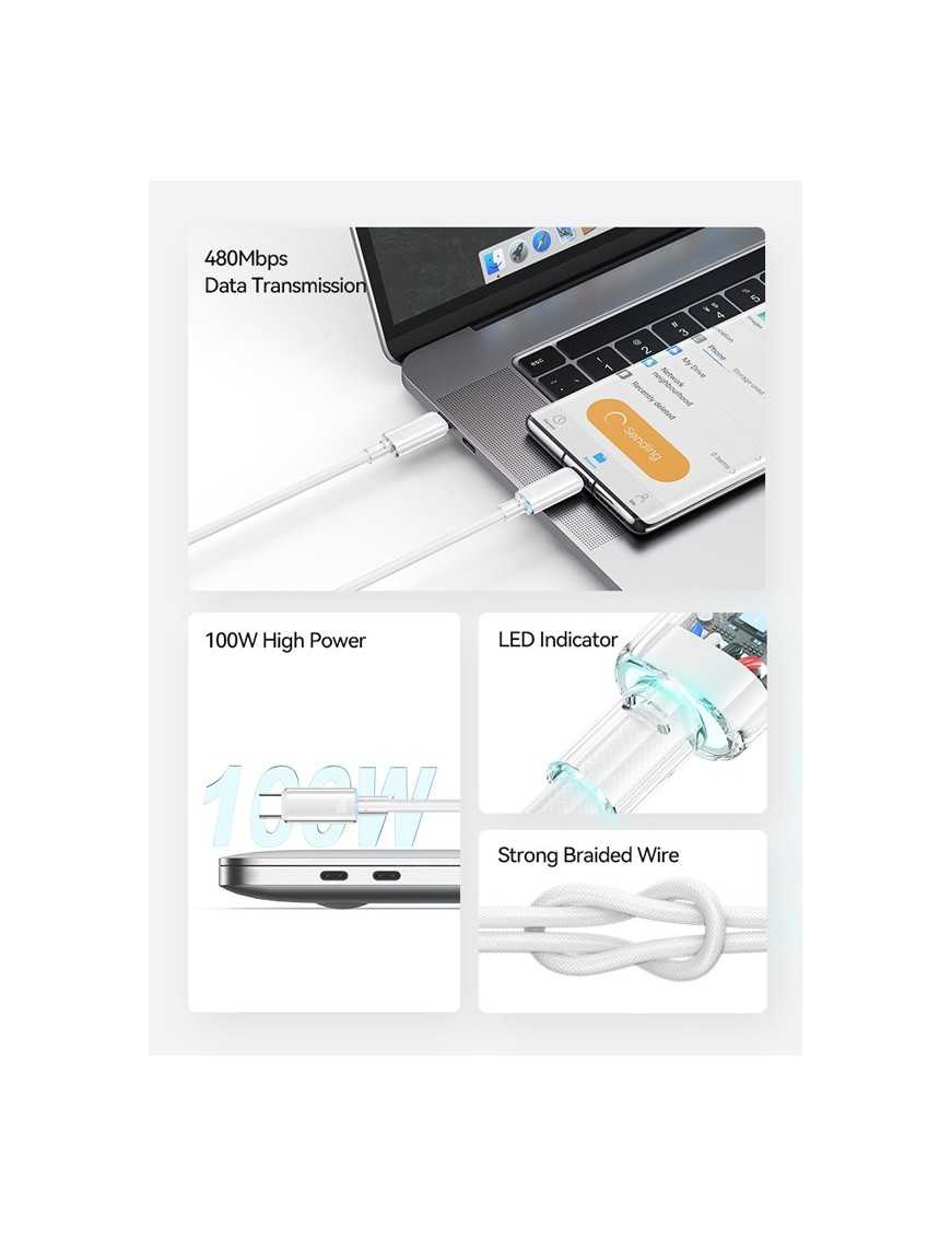 USAMS καλώδιο USB-C σε USB-C US-SJ660, 100W, 480Mbps, 1.2m, μαύρο