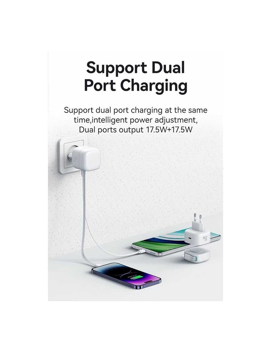 USAMS φορτιστής τοίχου US-CC209 καλώδιο Lightning, USB-C 35W GaN, μαύρος
