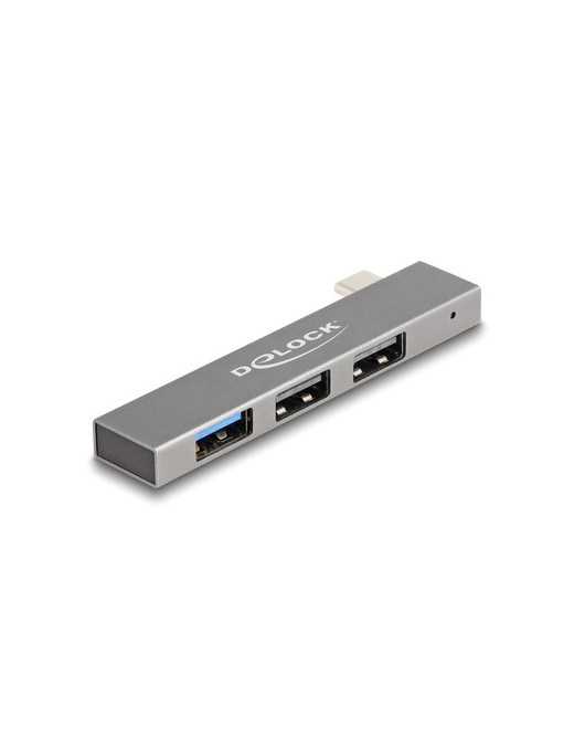 DELOCK USB hub 64274, 3x θυρών, 10Gbps, USB-C σύνδεση, γκρι