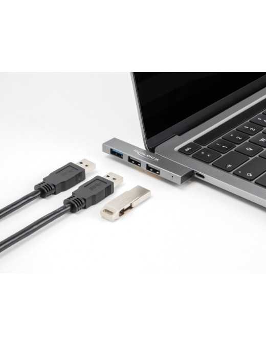 DELOCK USB hub 64274, 3x θυρών, 10Gbps, USB-C σύνδεση, γκρι
