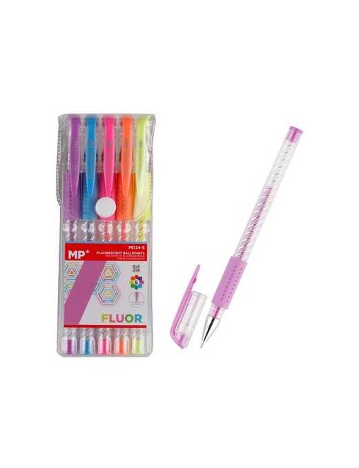 MP σετ στυλό fluorescent ballpoint PE124-5, 0.9mm, πολύχρωμα, 5τμχ