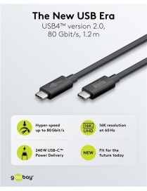 GOOBAY καλώδιο USB-C 74376, USB4, 240W, 80Gbps, 16K/60Hz, 1.2m, μαύρο