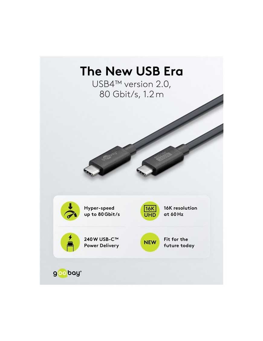 GOOBAY καλώδιο USB-C 74376, USB4, 240W, 80Gbps, 16K/60Hz, 1.2m, μαύρο