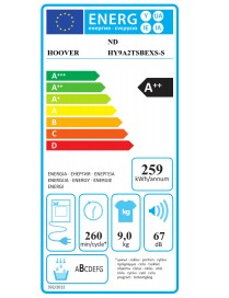 Hoover ND HY9A2TSBEXS-S Στεγνωτήριο 9kg A++ με Αντλία Θερμότητας