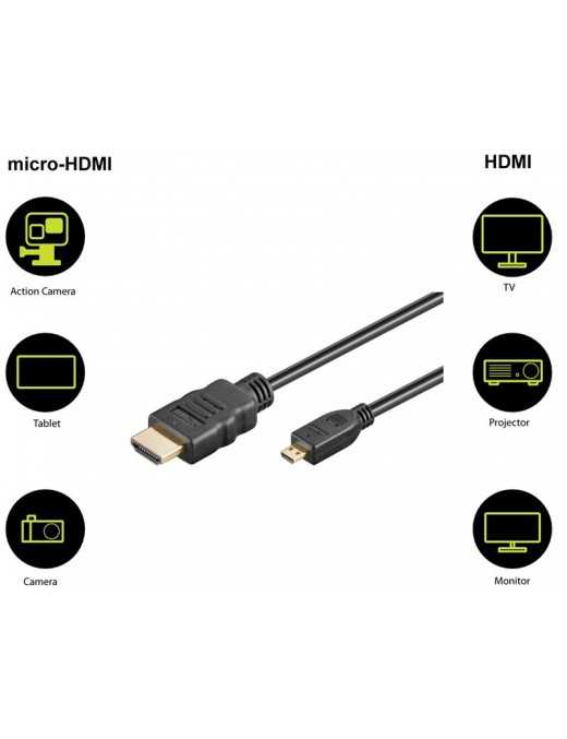 GOOBAY καλώδιο micro HDMI σε HDMI 53787 με Ethernet, 4K/60Hz, 5m, μαύρο
