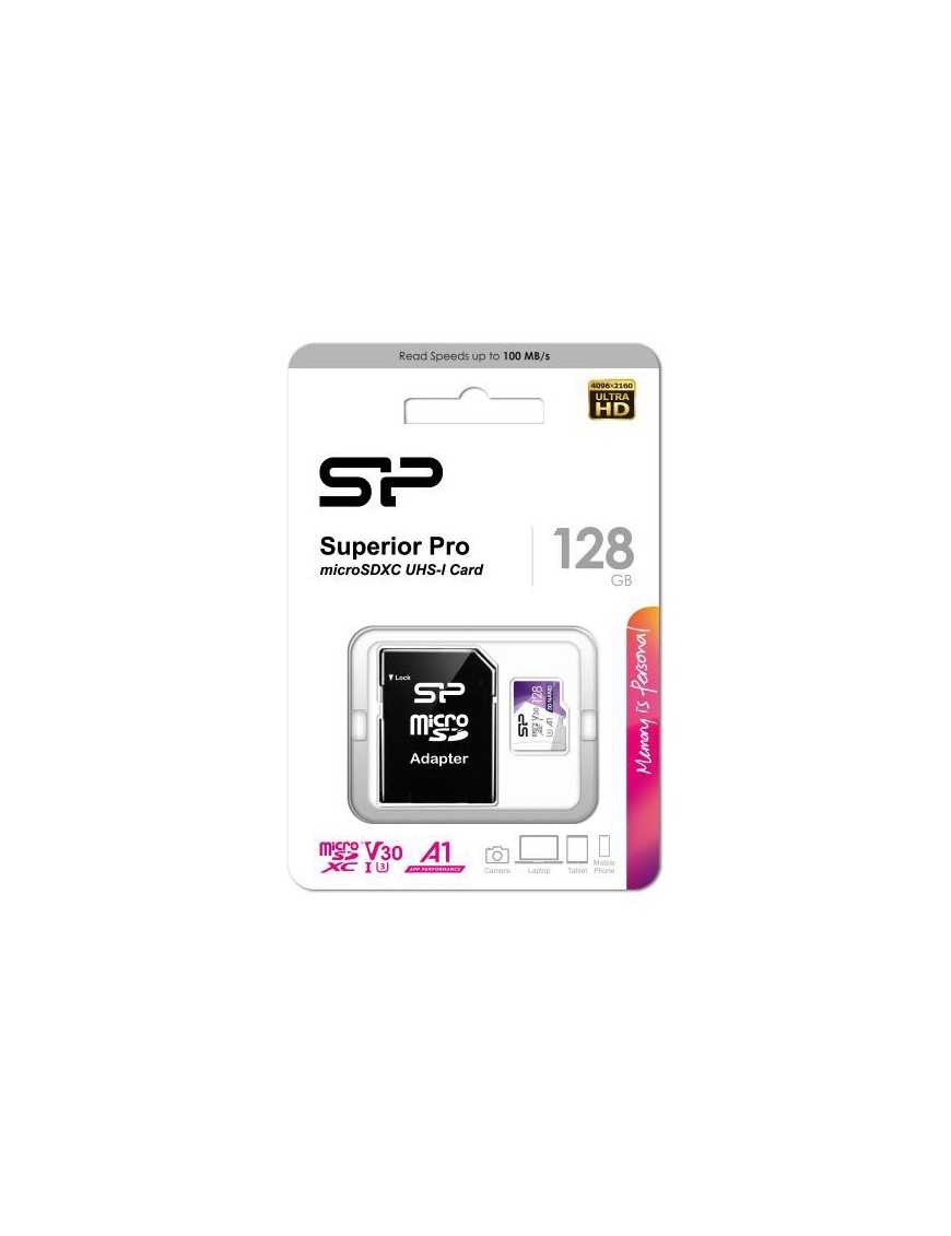 SILICON POWER κάρτα μνήμης microSDXC Superior Pro, 128GB, Class 10 UHS-I U3 A1 V30