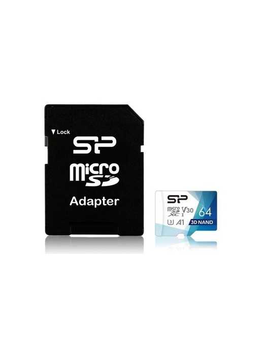 SILICON POWER κάρτα μνήμης microSDXC Superior Pro, 64GB, Class 10 UHS-I U3 A1 V30