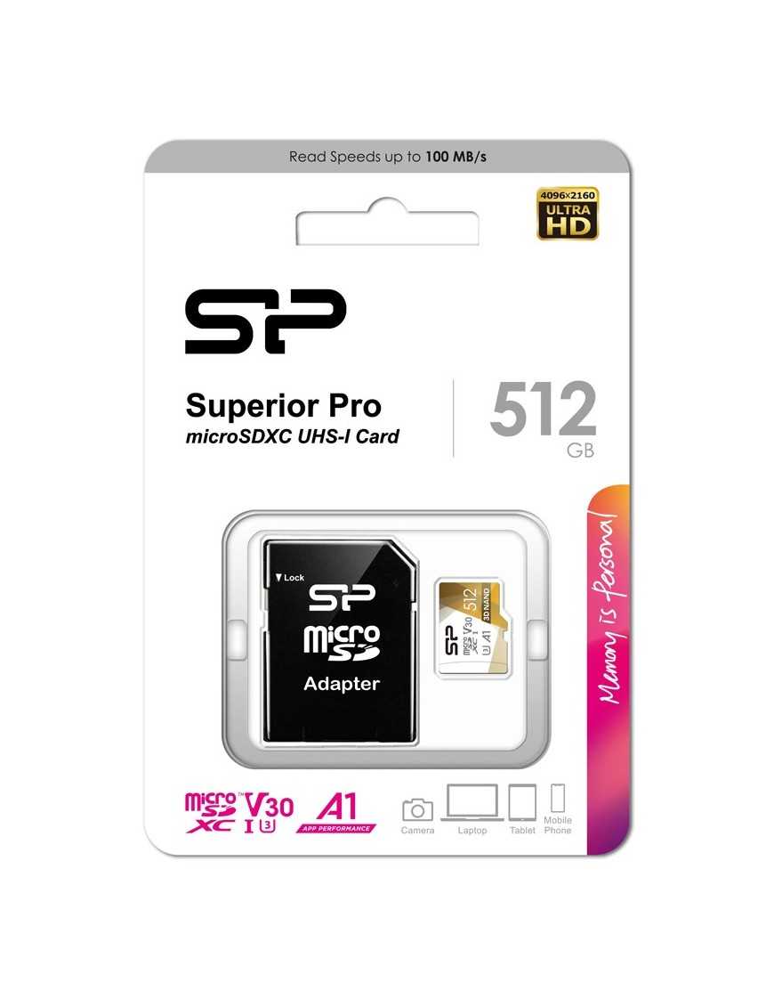 SILICON POWER κάρτα μνήμης microSDXC Superior Pro, 512GB, Class 10 UHS-I U3 A1 V30