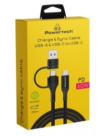 POWERTECH καλώδιο USB & USB-C σε USB-C PTR-0158, PD 60W, copper, 1.5m, μαύρο