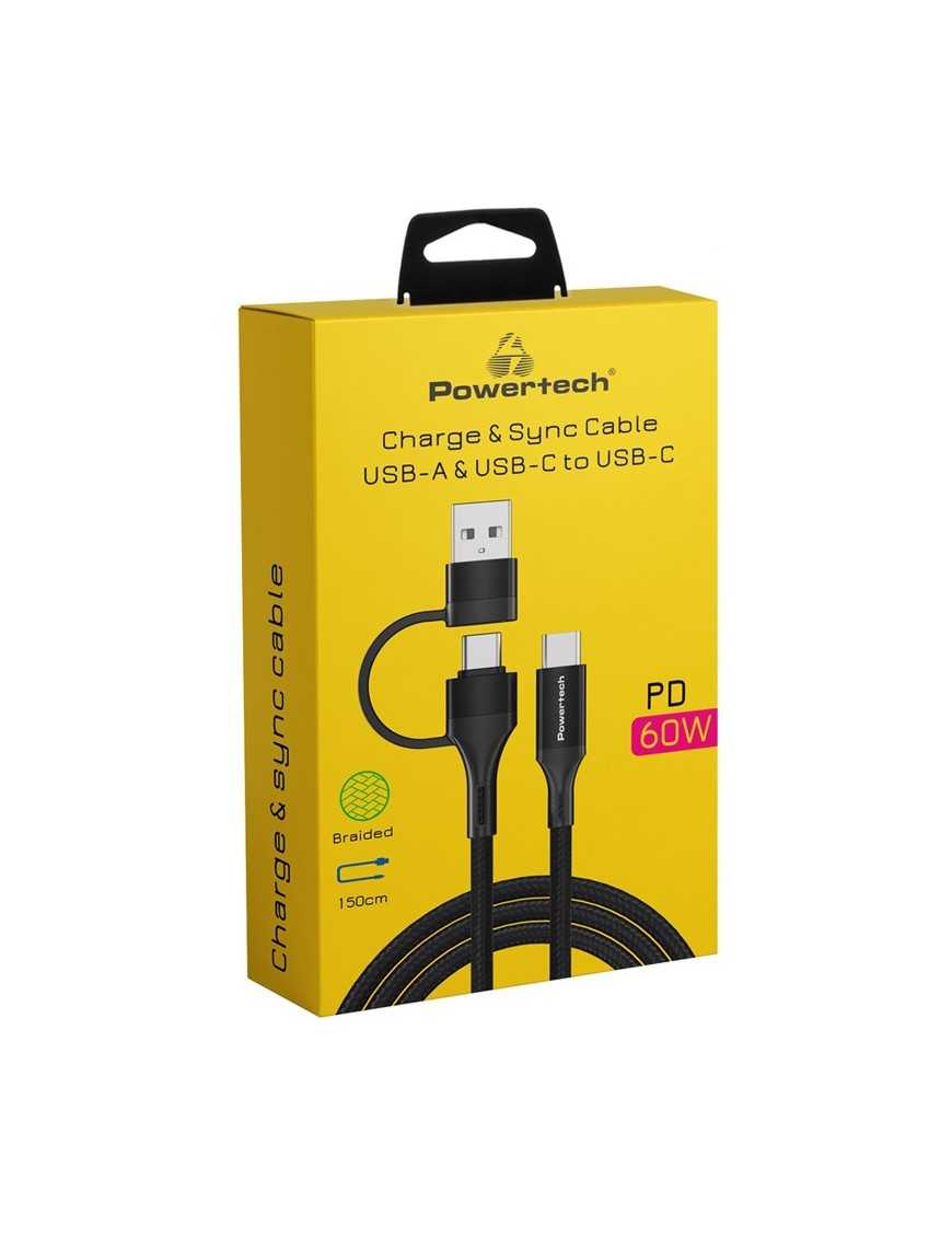 POWERTECH καλώδιο USB & USB-C σε USB-C PTR-0158, PD 60W, copper, 1.5m, μαύρο
