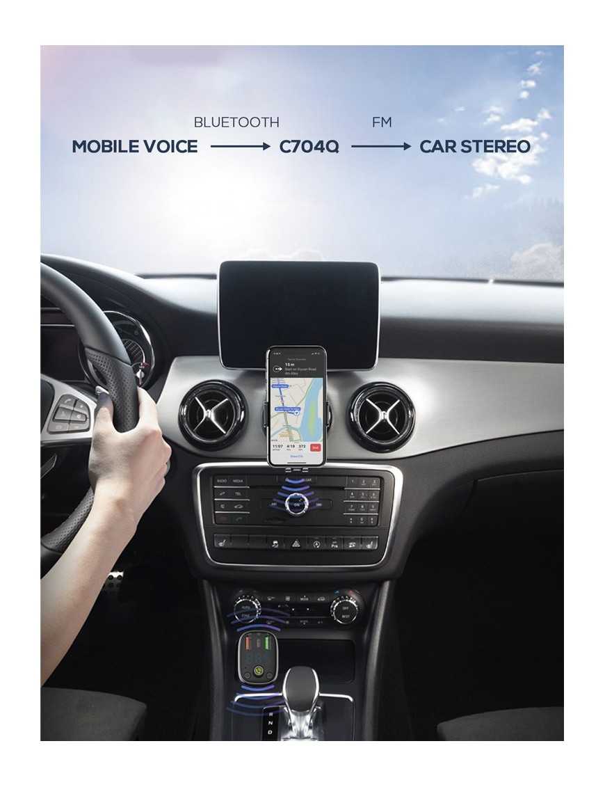 LDNIO FM Transmitter & φορτιστής C704Q, 2x USB/1x USB-C, 36W, Bluetooth, μαύρο