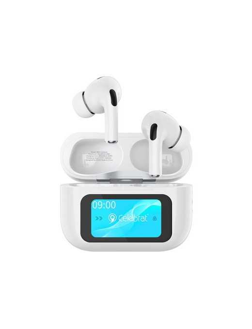 CELEBRAT earphones με θήκη φόρτισης W63, οθόνη αφής, TWS, ANC, 13mm, 30/360mAh, λευκό