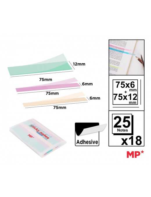 MP αυτοκόλλητα χαρτάκια σημειώσεων PN351-03, διάφανα, 75x12/6mm, 450τμχ