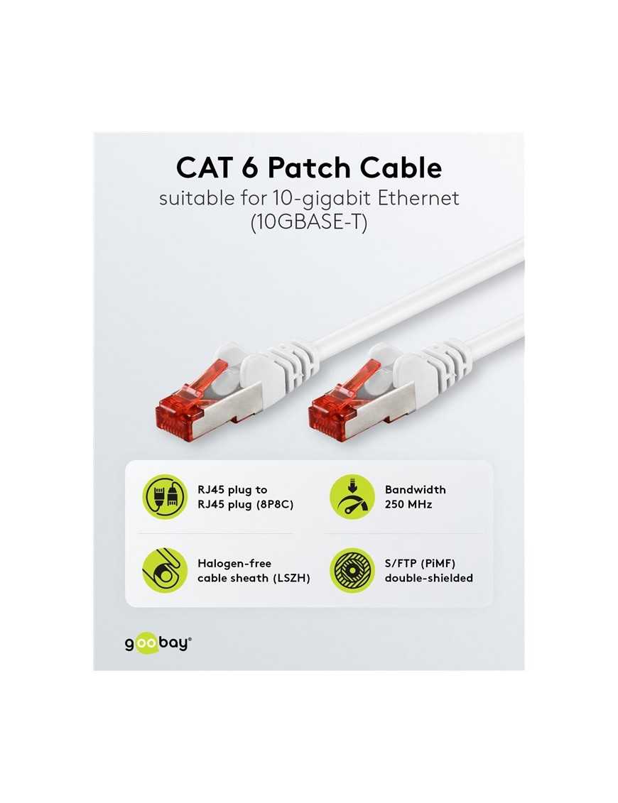 GOOBAY καλώδιο δικτύου 92462, CAT 6 S/FTP, copper, 250MHz, 0.15m, λευκό