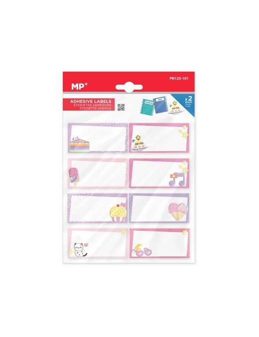 MP αυτοκόλλητες ετικέτες τετραδίων PN125-101, 65x32mm, 8 σχέδια, 16τμχ