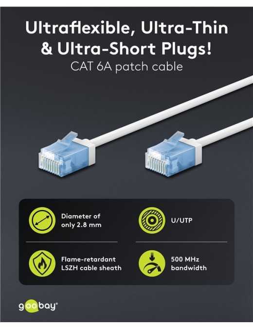 GOOBAY καλώδιο δικτύου 74286, CAT 6A U/UTP, slim, copper, 500MHz, 1m, λευκό