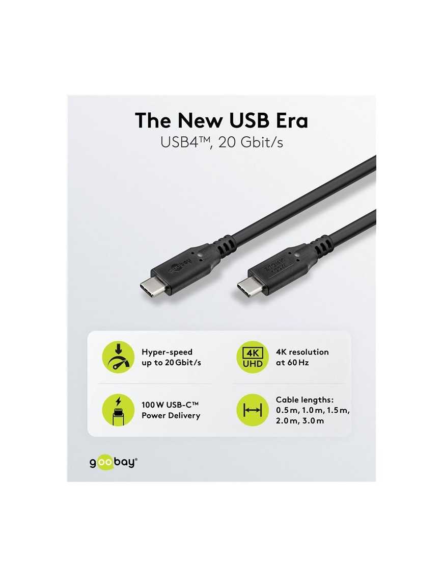 GOOBAY καλώδιο USB-C 74196, USB4, 100W, 20Gbps, 4K/60Hz, 1.5m, μαύρο