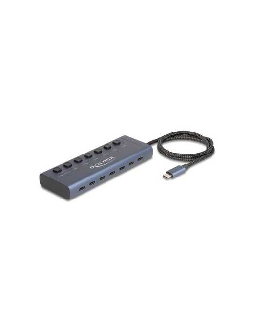 DELOCK USB-C hub 63410 με διακόπτες, 7x θυρών, 5Gbps, 20W, USB-C σύνδεση, μπλε