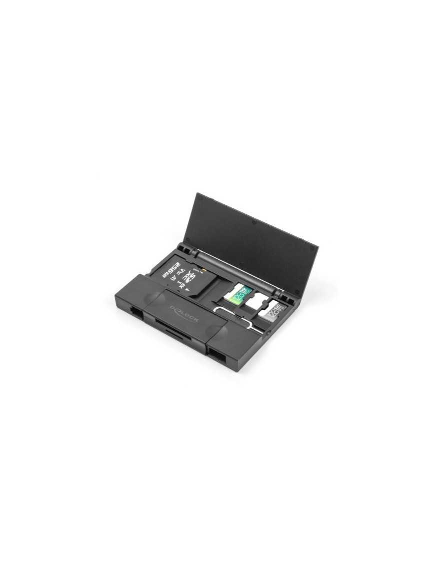 DELOCK card reader 91014 για SD & micro SD, με θήκη, USB/USB-C, 5Gbps, μαύρο