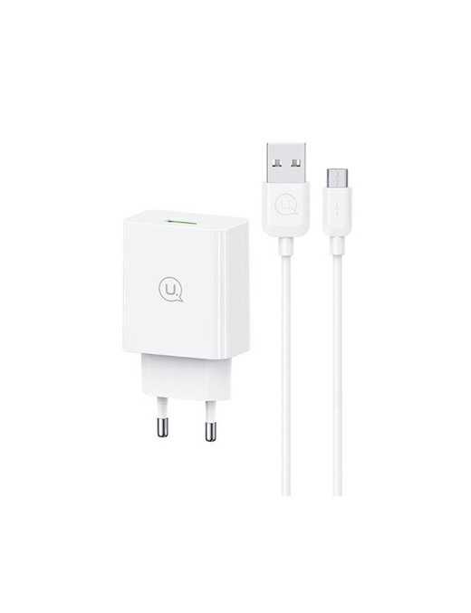USAMS φορτιστής τοίχου SCXLTZ01 με καλώδιο micro USB, USB, 18W, λευκός