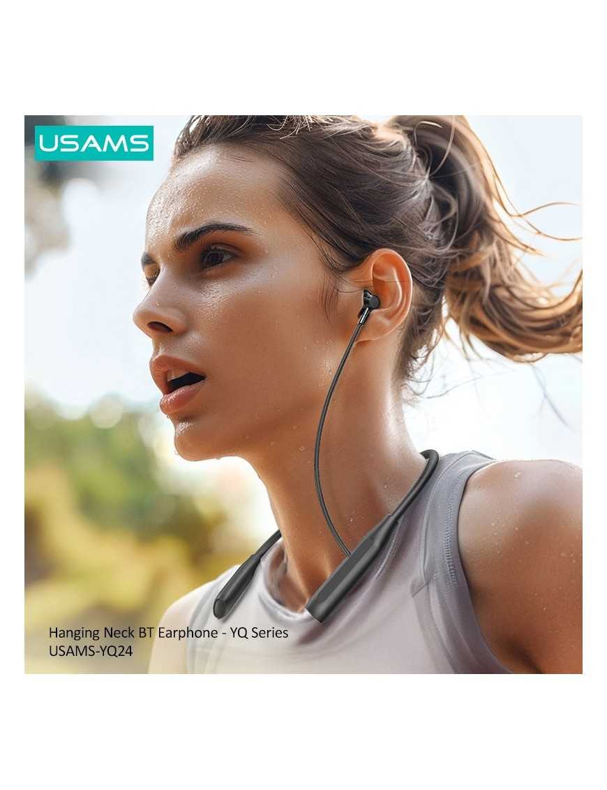 USAMS earphones YQ24 με μαγνήτη, Bluetooth, 130mAh, μαύρα