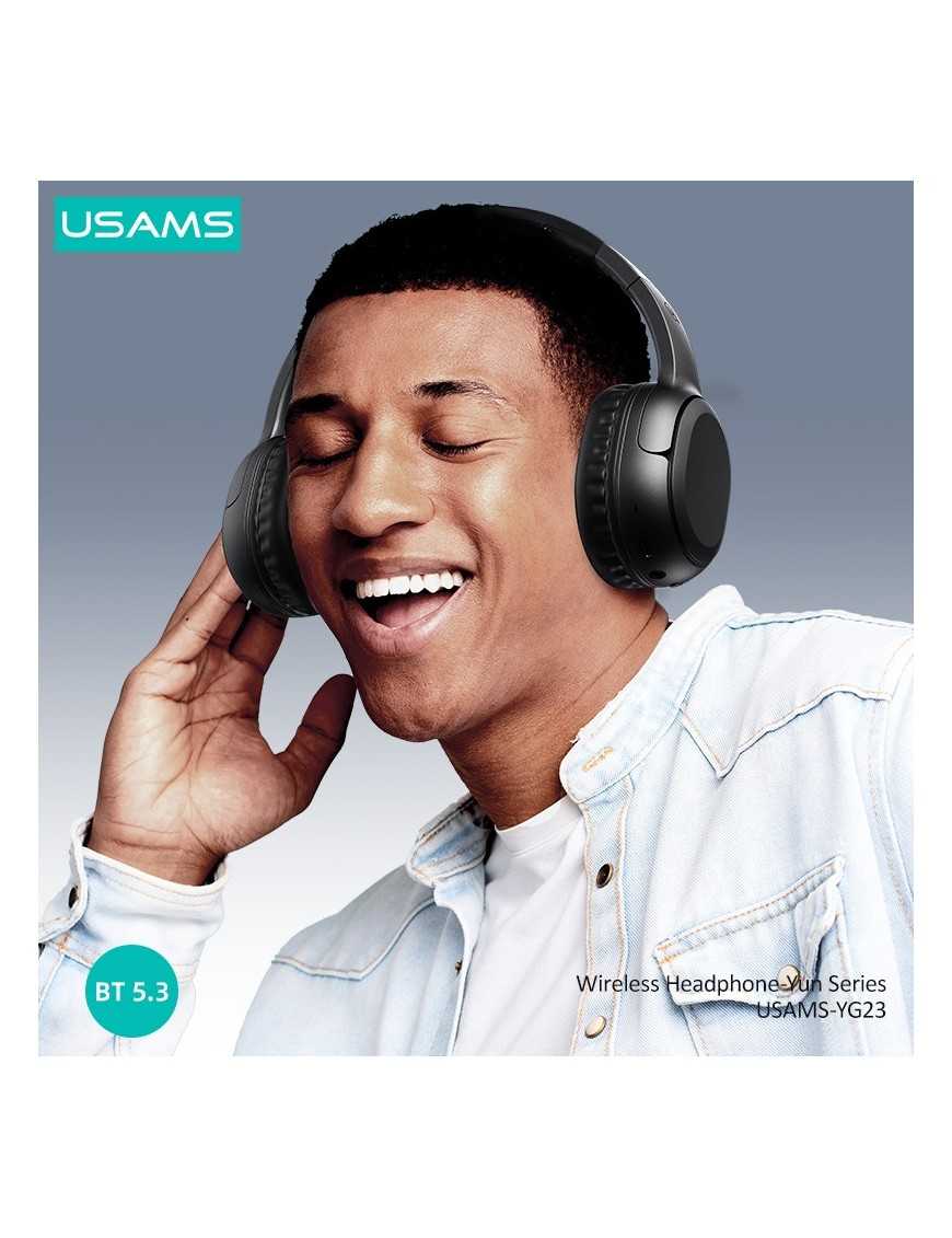 USAMS headphones YG23, ασύρματα & ενσύρματα, Φ40mm, 300mAh, μαύρα