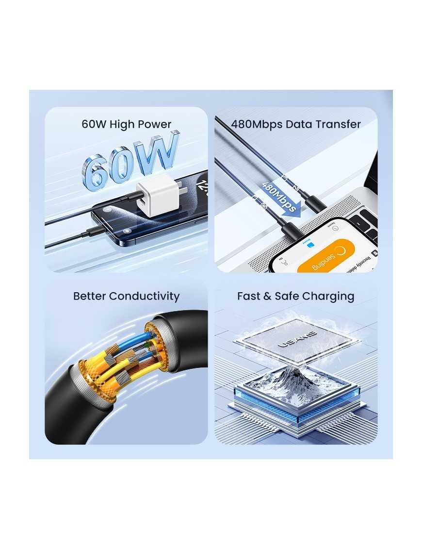 USAMS καλώδιο USB-C US-SJ711, 60W, 480Mbps, 1m, μαύρο