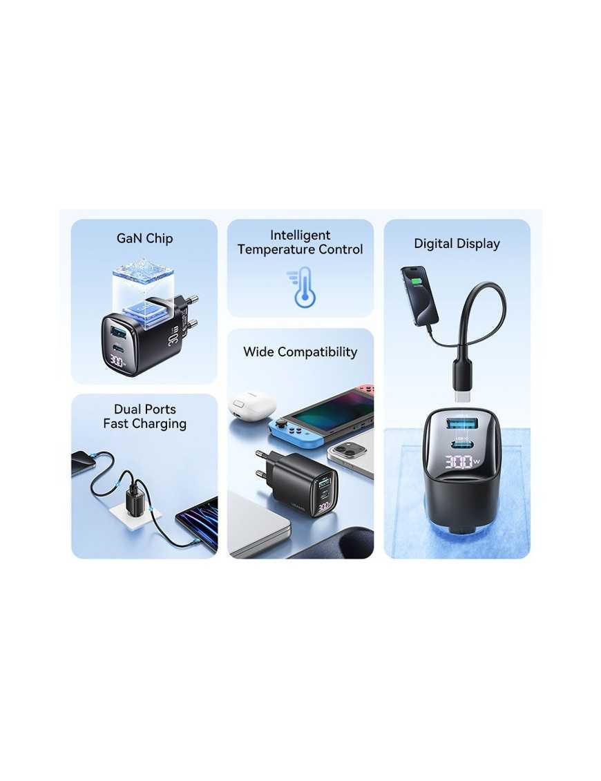 USAMS φορτιστής τοίχου US-CC229, USB & USB-C, 30W, GaN, λευκός