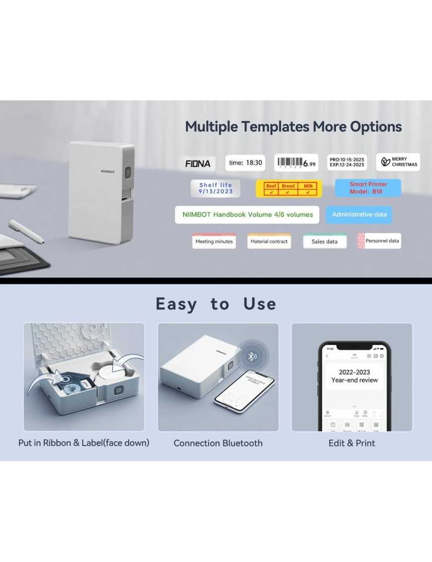 NIIMBOT smart θερμικός εκτυπωτής ετικετών B18, 203dpi, Bluetooth, λευκός