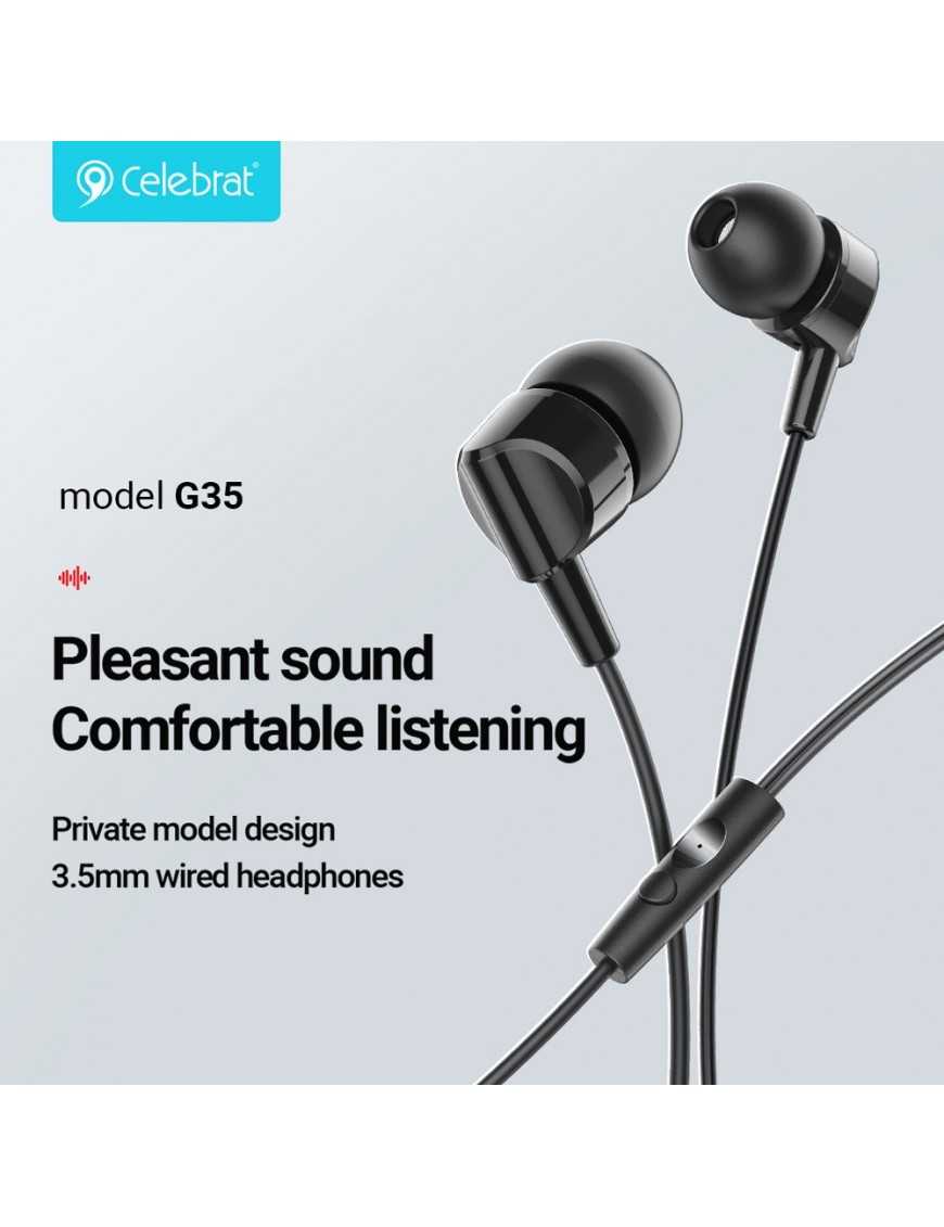 CELEBRAT earphones με μικρόφωνο G35, 3.5mm σύνδεση, 10mm, 1.2m, λευκά