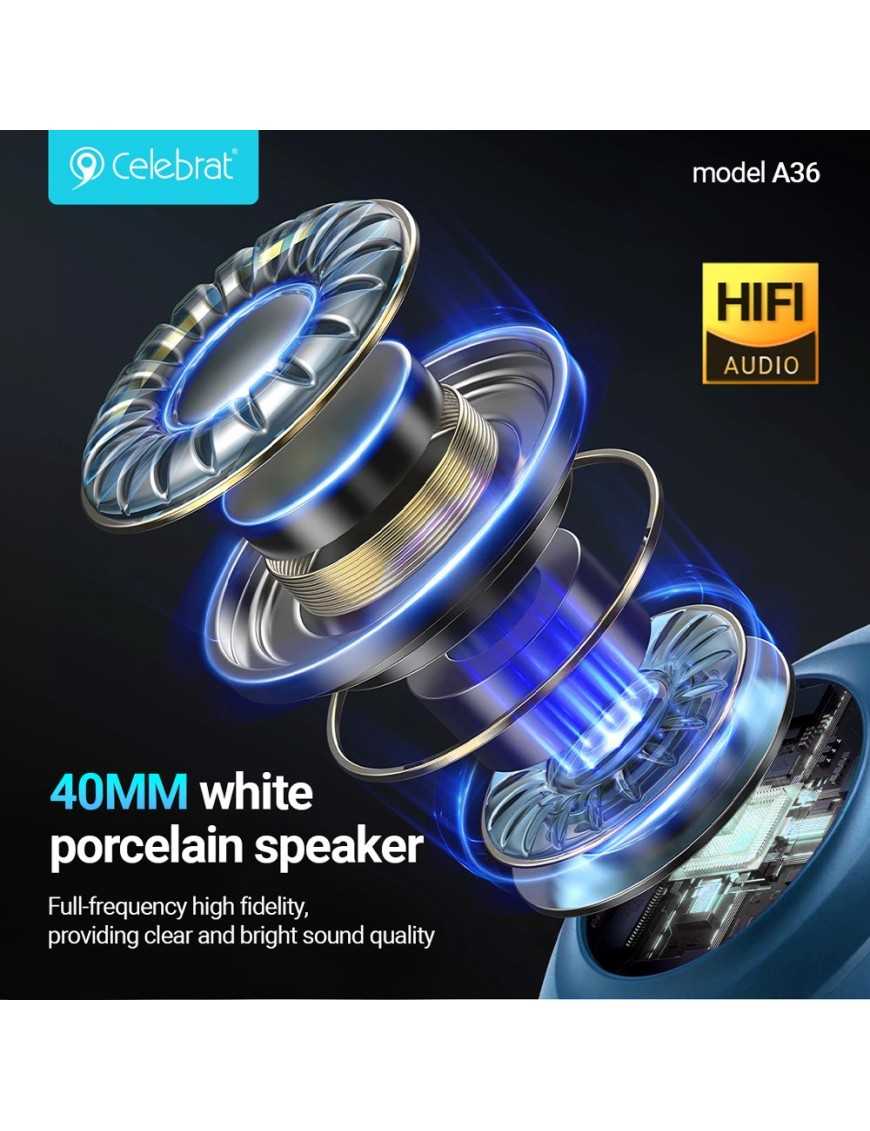 CELEBRAT headphones A36, ασύρματα & ενσύρματα, micro SD, 40mm, 250mAh, μαύρα