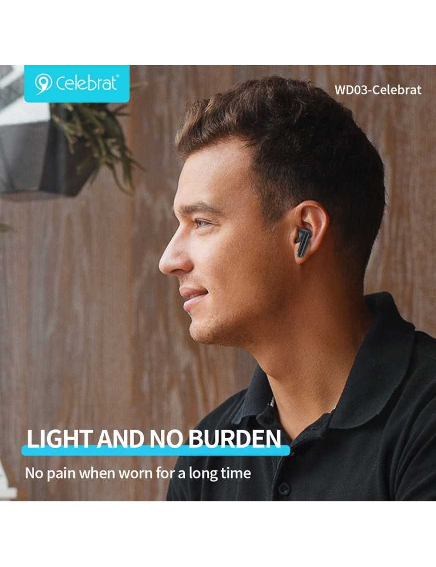 CELEBRAT earphones με θήκη φόρτισης WD03, True Wireless, 13mm, 30/300mAh, μαύρα