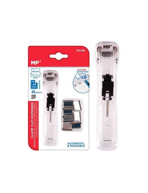 MP συρραπτικό τύπου κλιπ PA109 με 8x επαναχρησιμοποιήσιμα κλιπ, 45 φύλλα, διάφανο