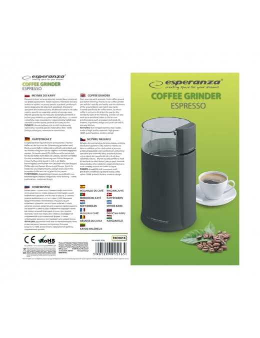 Esperanza EKC001K Ηλεκτρικός Μύλος Καφέ 160W με Χωρητικότητα 50gr Μαύρος