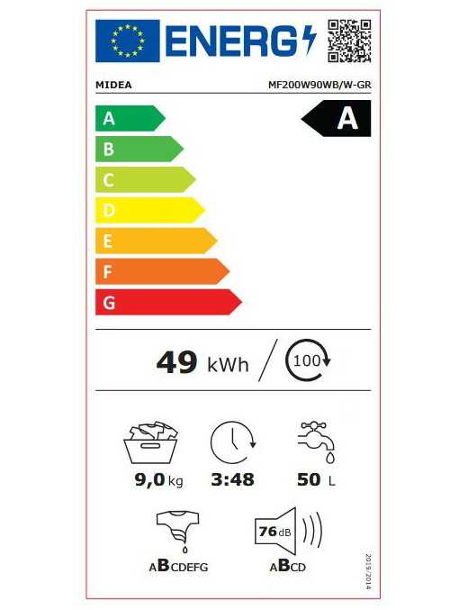 MIDEA MF200W90WB/W-GR Πλυντήριο Ρούχων + Δώρο Σίδερο Ατμού