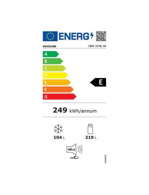 Davoline CBNF 357 BL NE Ψυγειοκαταψύκτης 323lt Full No Frost Υ185xΠ60xΒ98.5cm Μαύρος