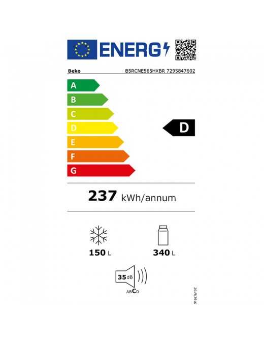 Beko B5RCNE565HXBR Ψυγειοκαταψύκτης 490lt NoFrost